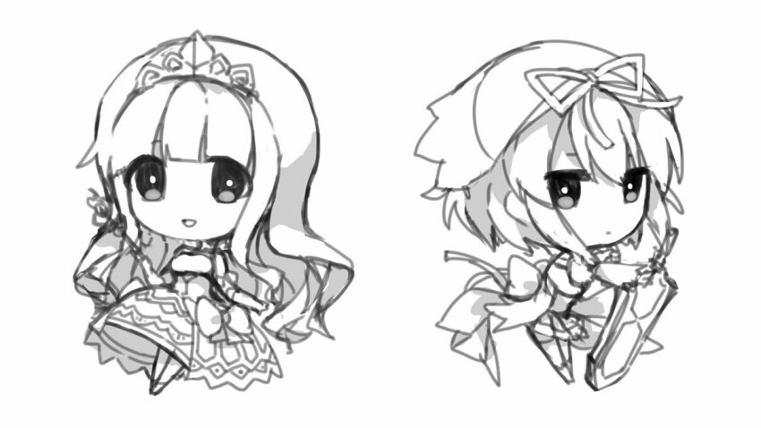 2girls, az_9649, breasts, bright_pupils, chibi, chibi_only, cinderella_(grimms_notes), cinderella_(original)_(grimms_notes)