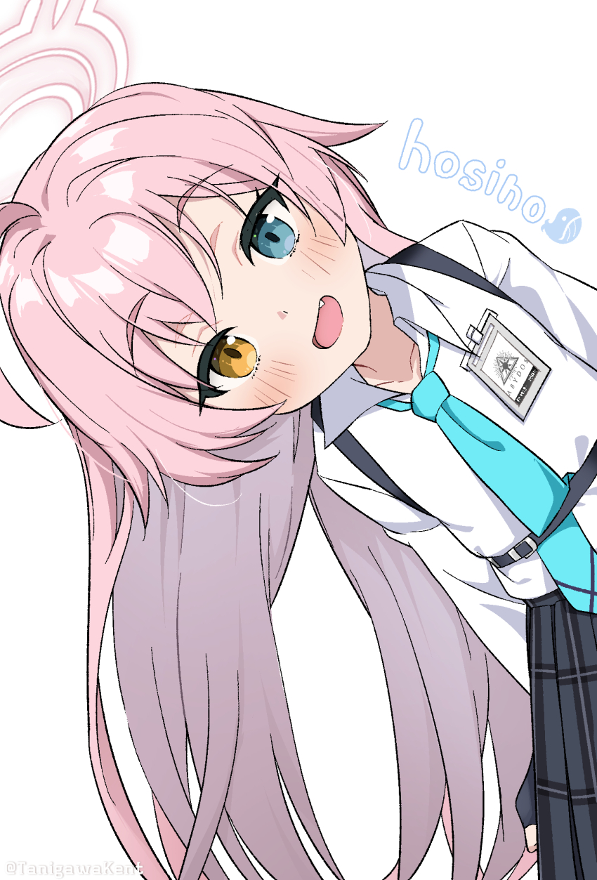 1girl, :d, abydos_high_school_logo, ahoge, black_skirt, blue_archive, blue_eyes, blue_necktie