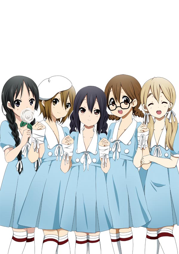 5girls, akiyama_mio, alternate_hairstyle, bad_id, bad_pixiv_id, bdsm, beret, bespectacled