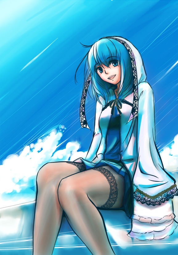 1girl, asagi_(xeelee), blue_eyes, blue_hair, female_focus, matching_hair/eyes, original, pantyhose