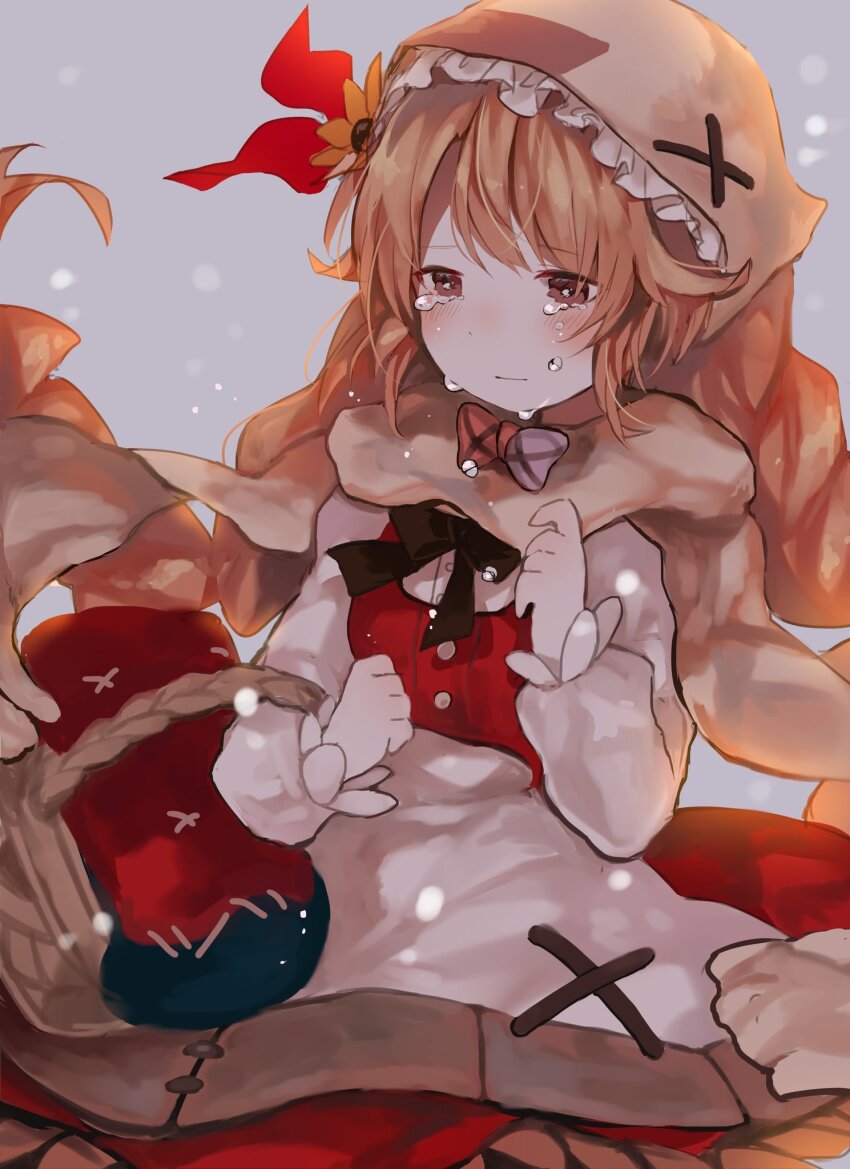 1girl, az_9649, basket, blush, braid, brown_eyes, buttons, clenched_hand