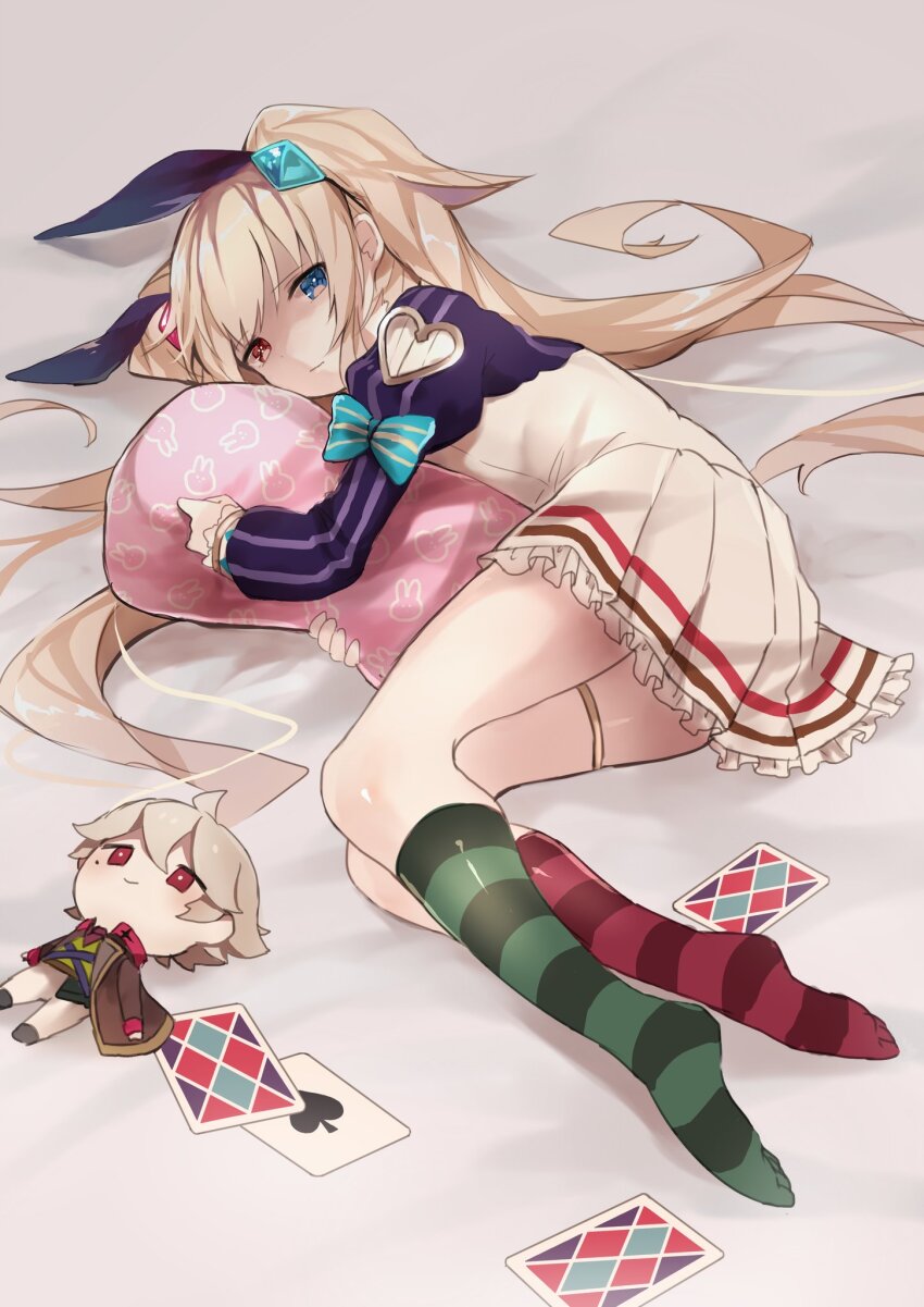 1girl, az_9649, blonde_hair, blue_eyes, card, chaos_alice_(grimms_notes), chaos_alice_(original)_(grimms_notes), character_doll