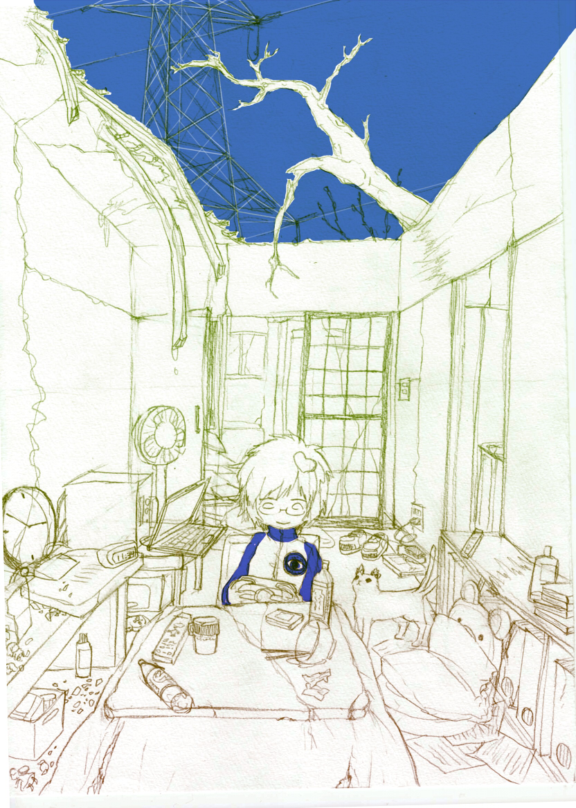 1girl, animal_ears, book, bottle, bowl, box, cable, cardboard_box