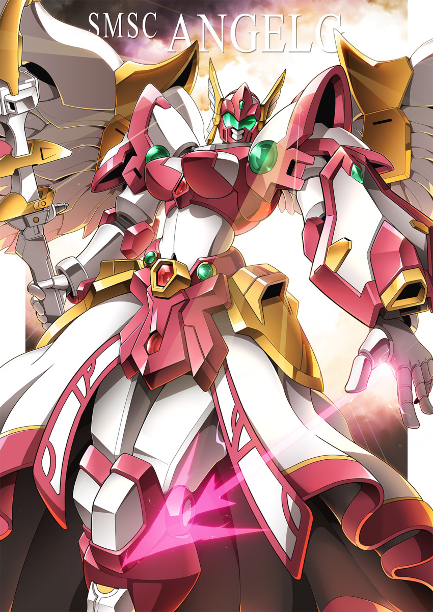 angelg, assault_visor, breasts, gamiani_zero, green_eyes, highres, holding, holding_weapon