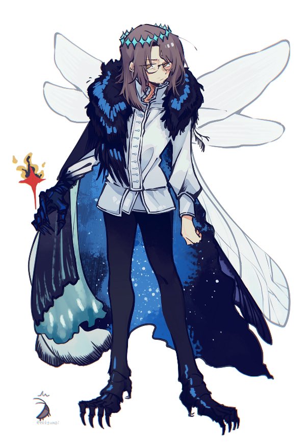 1boy, ^^^, absurdres, arthropod_limbs, asymmetrical_arms, beard_stubble, black-framed_eyewear, black-framed_glasses