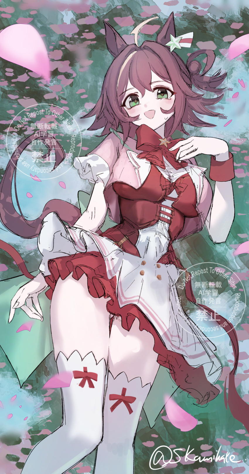 1girl, absurdres, ahoge, animal_ears, blush, bow, breasts, brown_hair