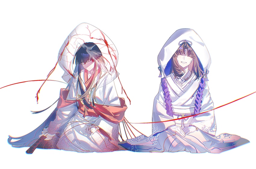 2girls, araya_(project_moon), black_hair, closed_eyes, commentary, e.g.o_(project_moon), gloves, great_trichiliocosm_(e.g.o)