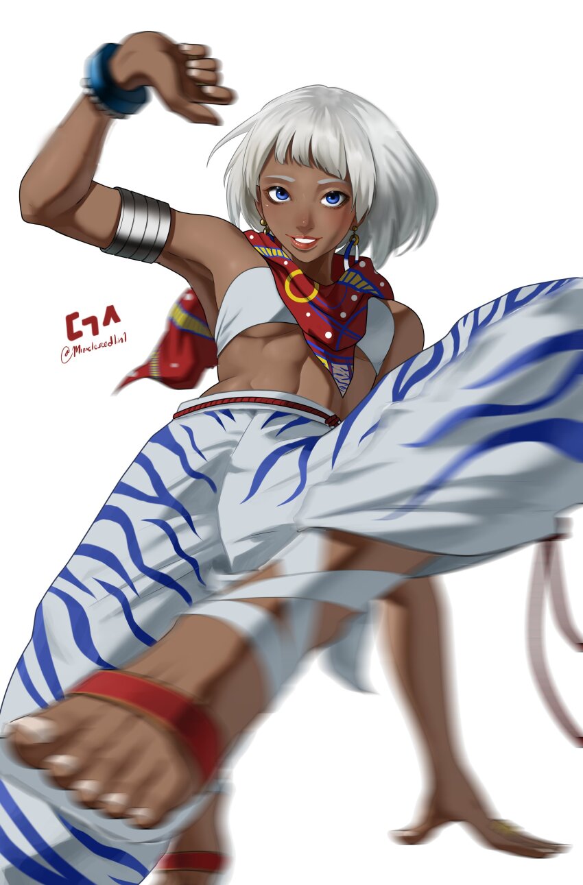 1girl, absurdres, ankle_ribbon, any_emu_7725, armlet, bandeau, bangle, bare_shoulders