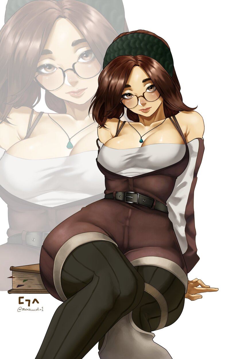 1girl, absurdres, alma_(monster_hunter_wilds), any_emu_7725, belt, black_belt, blush, book