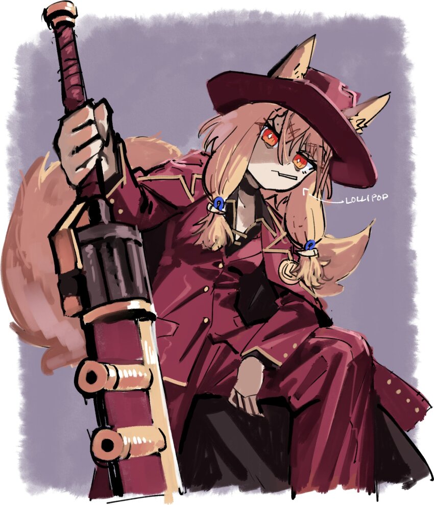 1girl, :<, animal_ears, arknights, arknights:_endfield, arm_on_own_leg, blonde_hair, candy