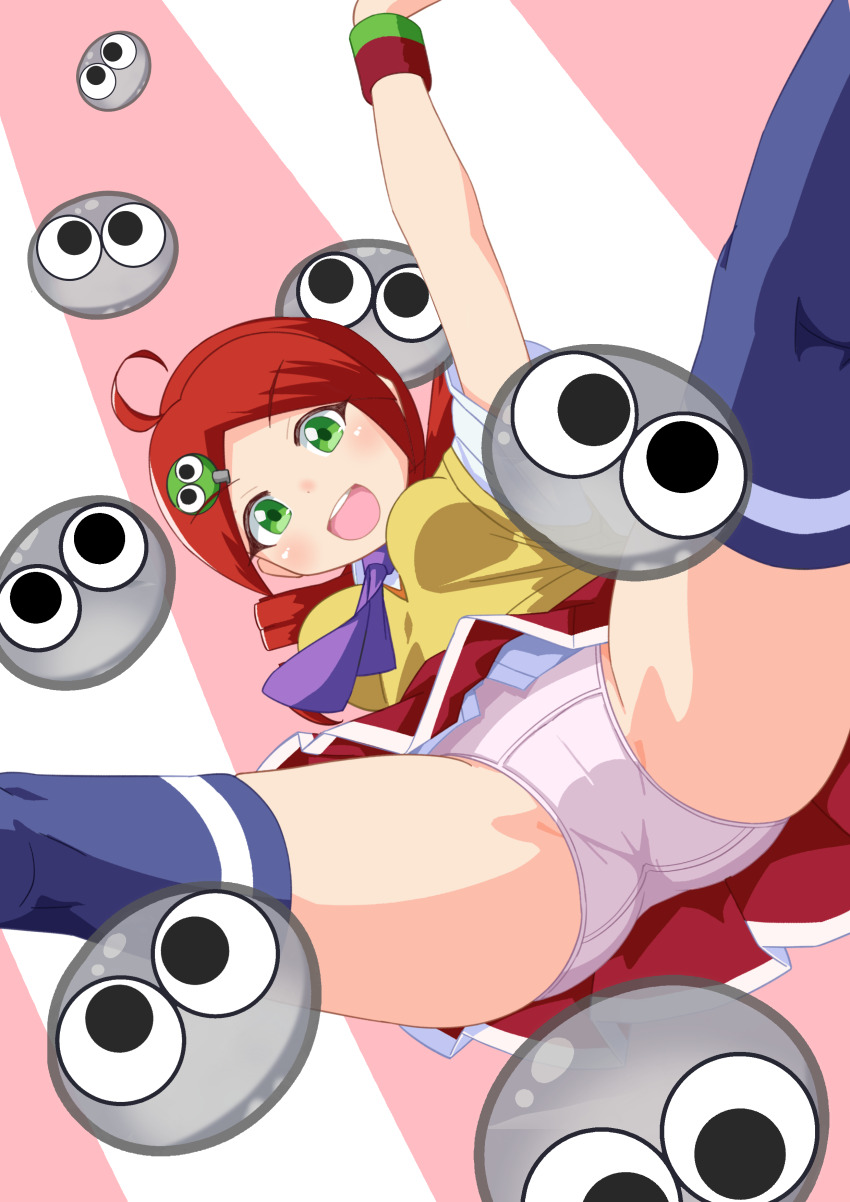 1girl, absurdres, ahoge, andou_ringo, arm_up, blush, breasts, commentary_request