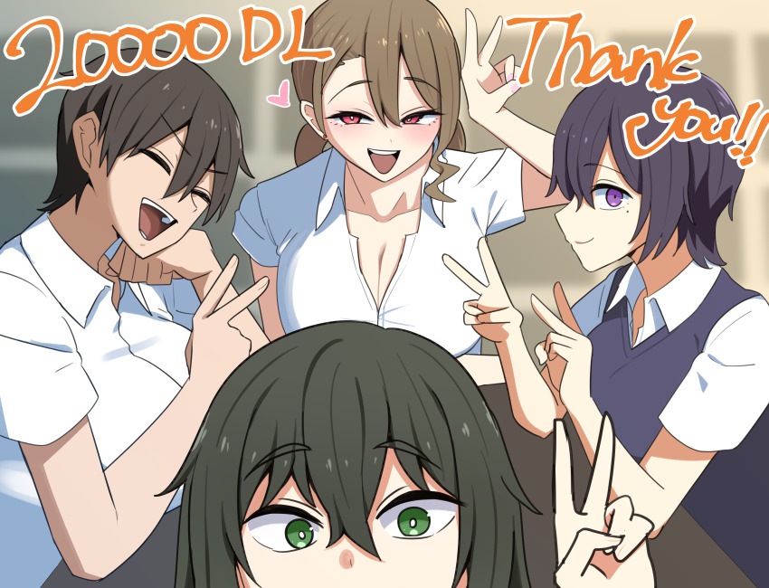 absurdres, black_hair, brown_hair, classroom, green_eyes, green_hair, gyaru, highres