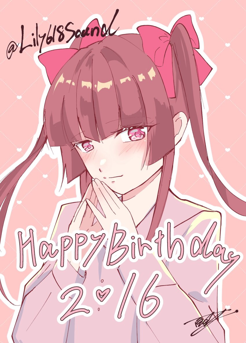 1girl, birthday, black_hair, blunt_bangs, blush, bow, closed_mouth, dated