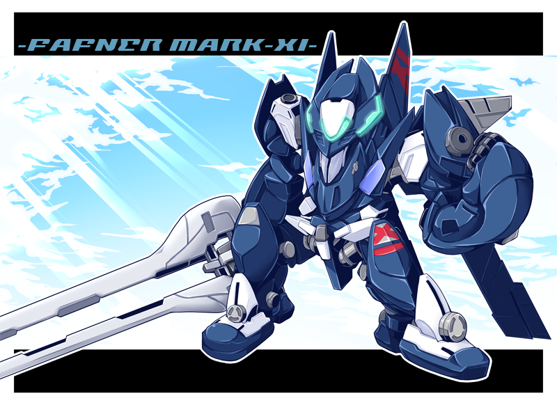 chibi, chibi_only, deformed, holding, holding_weapon, humanoid_robot, lance, mark_elf