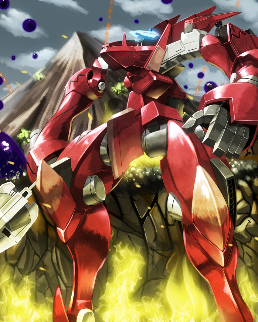 armor, assault_visor, blue_eyes, glowing, highres, holding, holding_weapon, mark_dreizehn