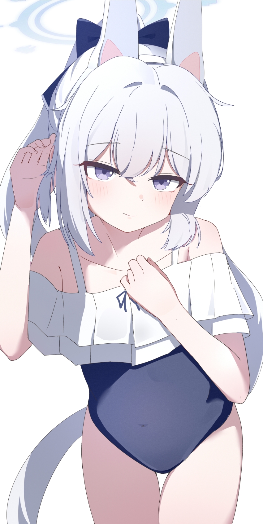 1girl, absurdres, animal_ear_headphones, animal_ears, aqua_halo, astnya, bare_shoulders, blue_archive