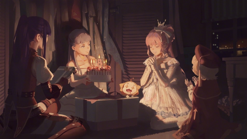 +_+, 3girls, ace_(miracle_nikki), ahoge, animal, arm_belt, artist_request, bare_arms