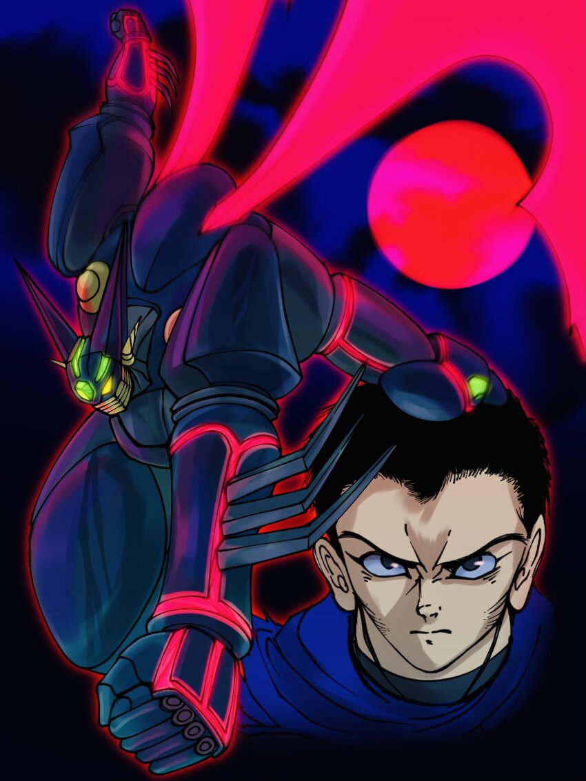 arm_blade, black_hair, commentary_request, getter_robo, getter_robo_arc, glowing, highres, hirudoido