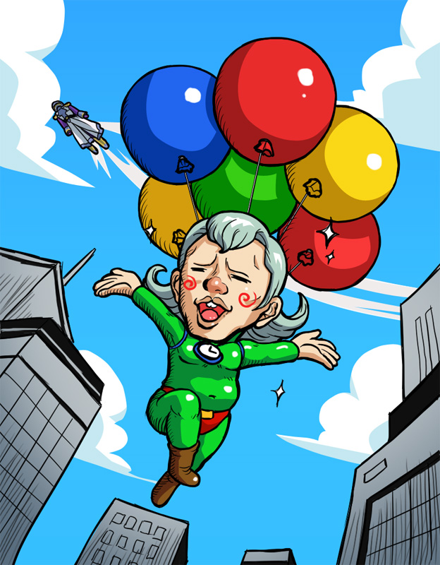 1boy, b_ribbon, balloon, bodysuit, cheek_swirl, crossover, flying, fusion