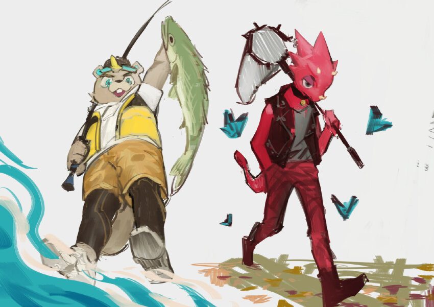 2boys, animal, animal_crossing, animal_crossing:_new_horizons, animal_ears, bear_ears, beaver_boy, beaver_tail