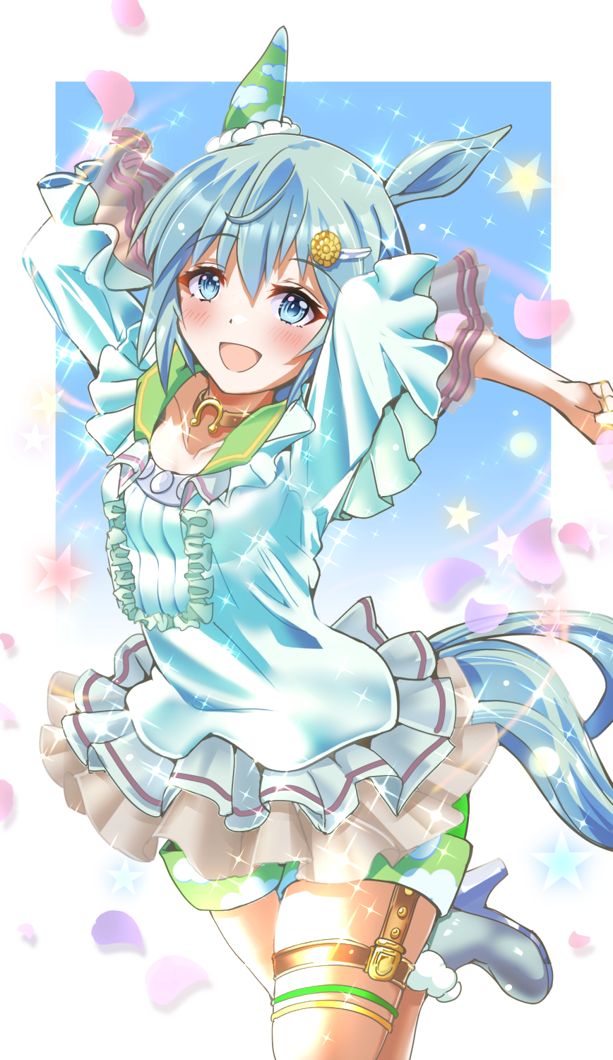 1girl, animal_ears, b_dome, blue_eyes, blush, breasts, brown_choker, choker