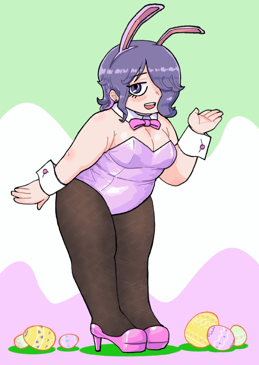 1girl, absurdres, animal_ears, black_pantyhose, bow, bowtie, breasts, cleavage