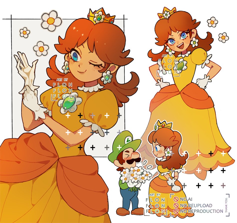 >_<, 1boy, 1girl, adjusting_clothes, adjusting_gloves, arms_behind_back, artist_name, blue_eyes