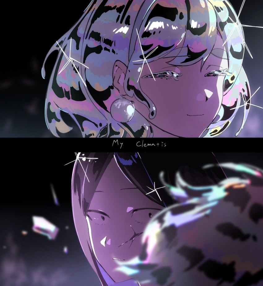 2others, 404-chan_(22_0724), alien_stage, black_hair, bort, commentary, diamond_(houseki_no_kuni), earrings