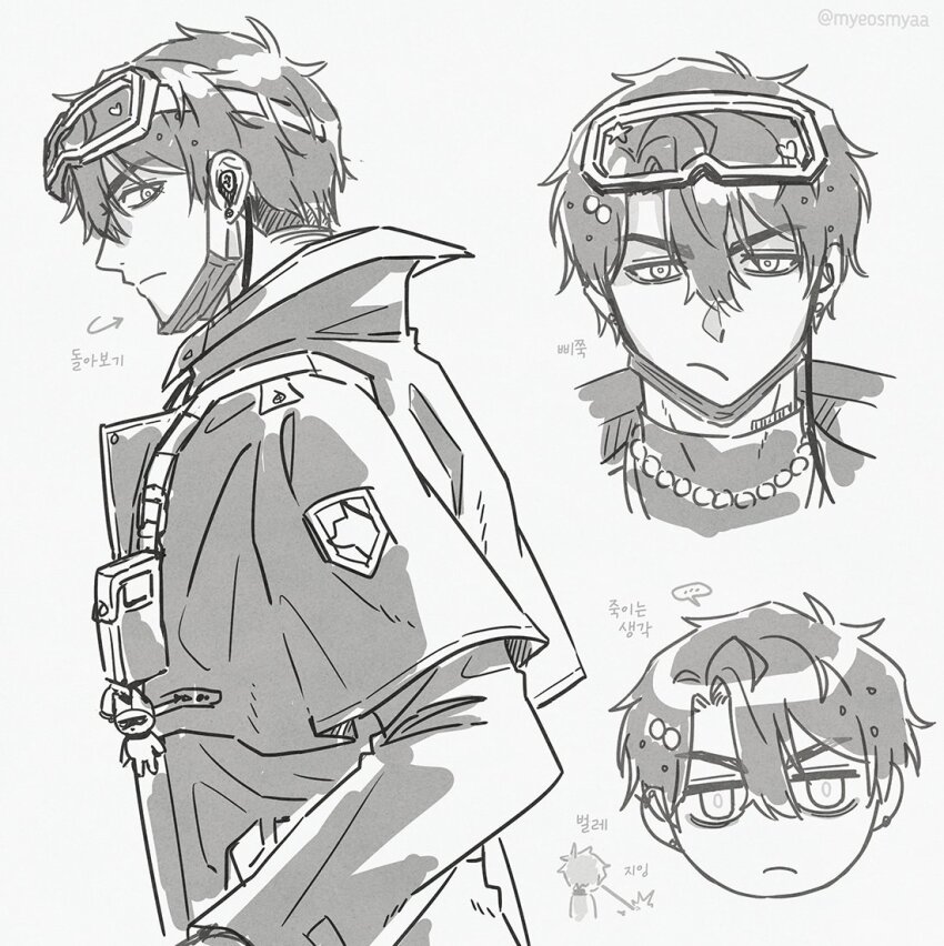 1boy, :/, black_coat, black_hair, black_mask, coat, commentary_request, earrings