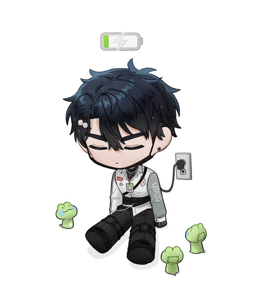 1boy, barcode, barcode_tattoo, battery_indicator, belt, black_belt, black_hair, black_mask