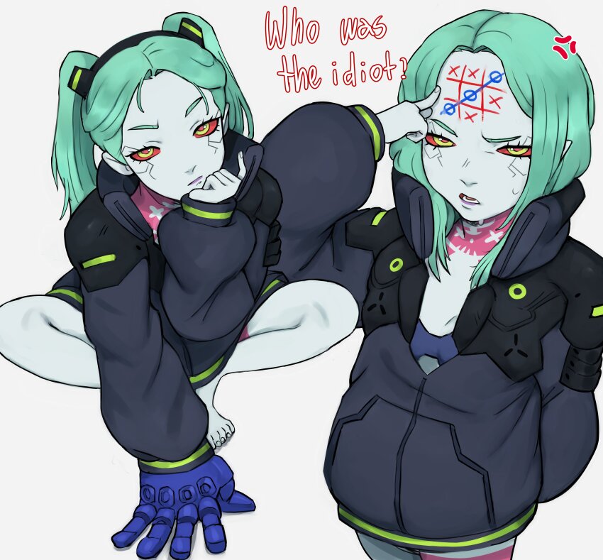 absurdres, artificial_eye, black_jacket, colored_sclera, colored_skin, cyberpunk:_edgerunners, cyberpunk_(series), cyborg