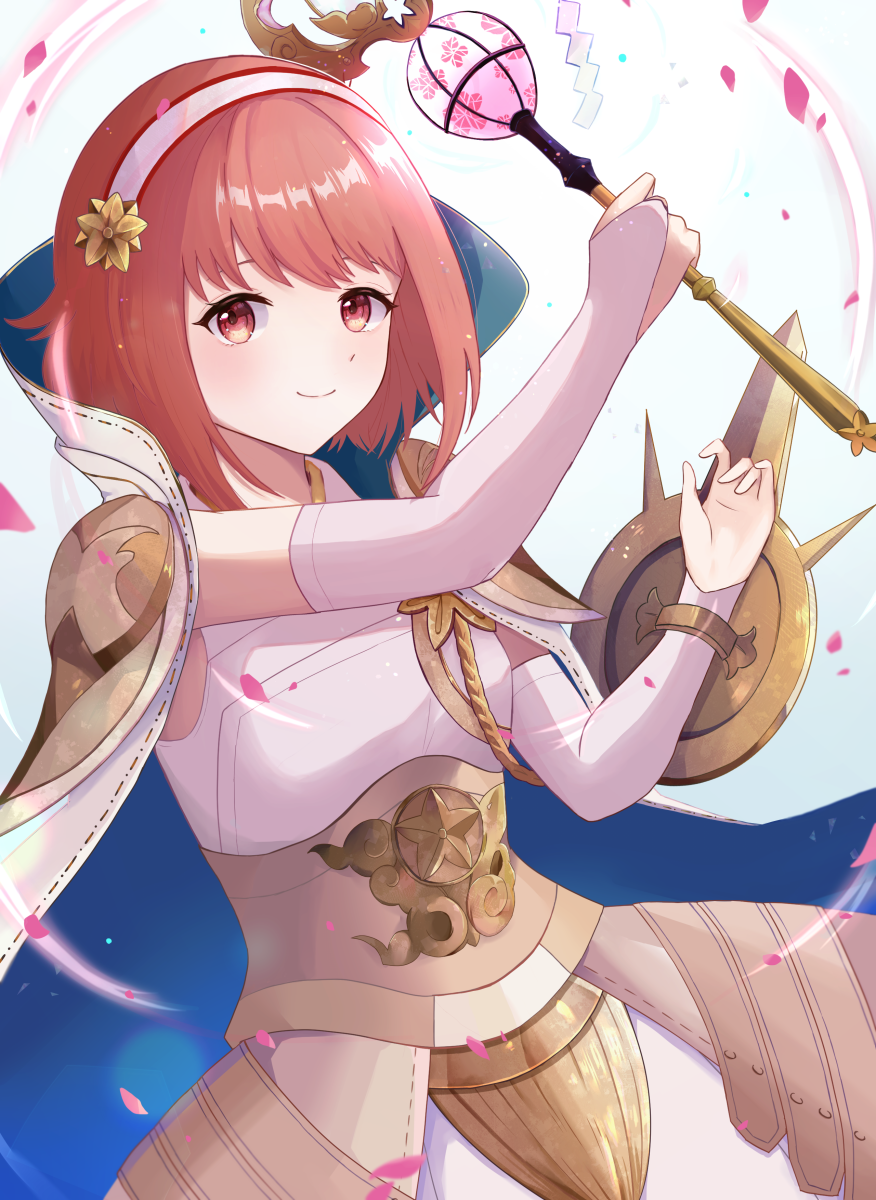 1girl, arm_shield, bridal_gauntlets, cloak, fire_emblem, fire_emblem_fates, fire_emblem_heroes, hairband