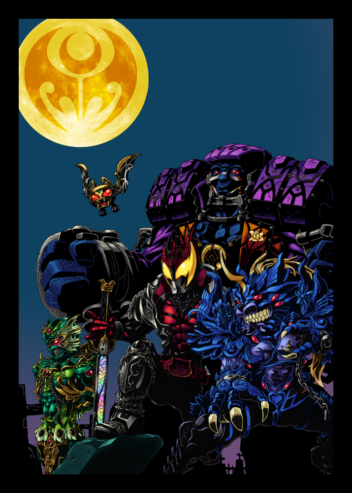 2011, 5boys, armor, arms_behind_back, basshaa, bat_(animal), bat_wings, belt