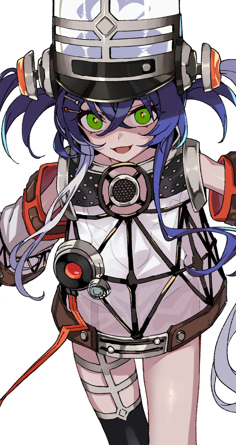 1girl, blue_hair, duel_monster, green_eyes, hair_between_eyes, hat, highres, kewl_tune_cue