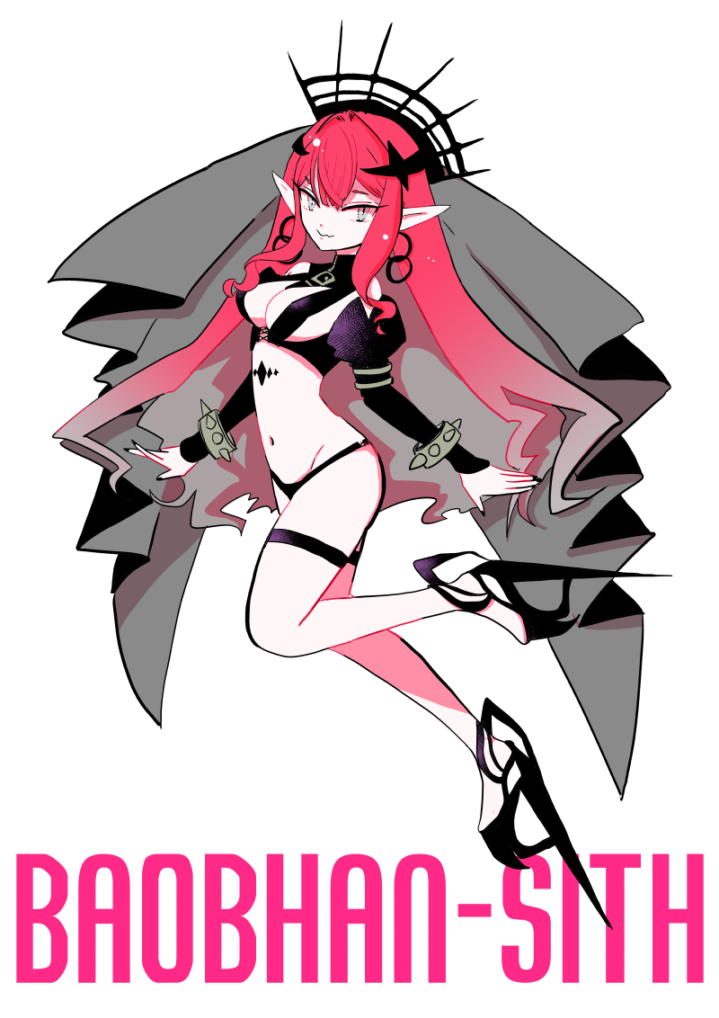 1girl, baobhan_sith_(fate), baobhan_sith_(second_ascension)_(fate), black_panties, bracelet, breasts, character_name, detached_sleeves