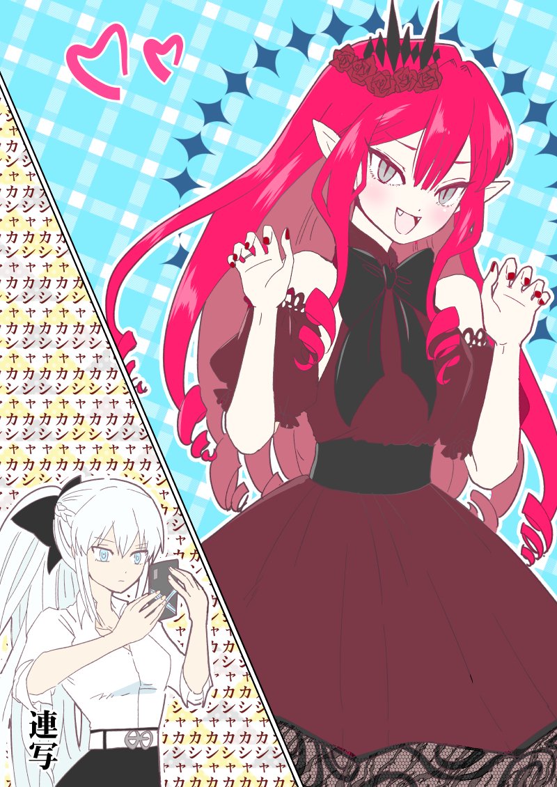 2girls, baobhan_sith_(chaldea_satellite_station)_(fate), baobhan_sith_(fate), blush, breasts, claw_pose, dress, fate/grand_order