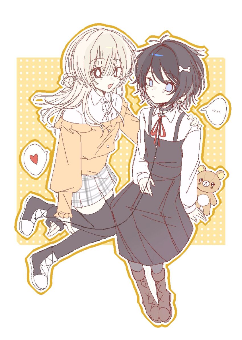 ..., 2girls, :d, akinashi_haru, animal_collar, black_dress, black_hair, black_thighhighs