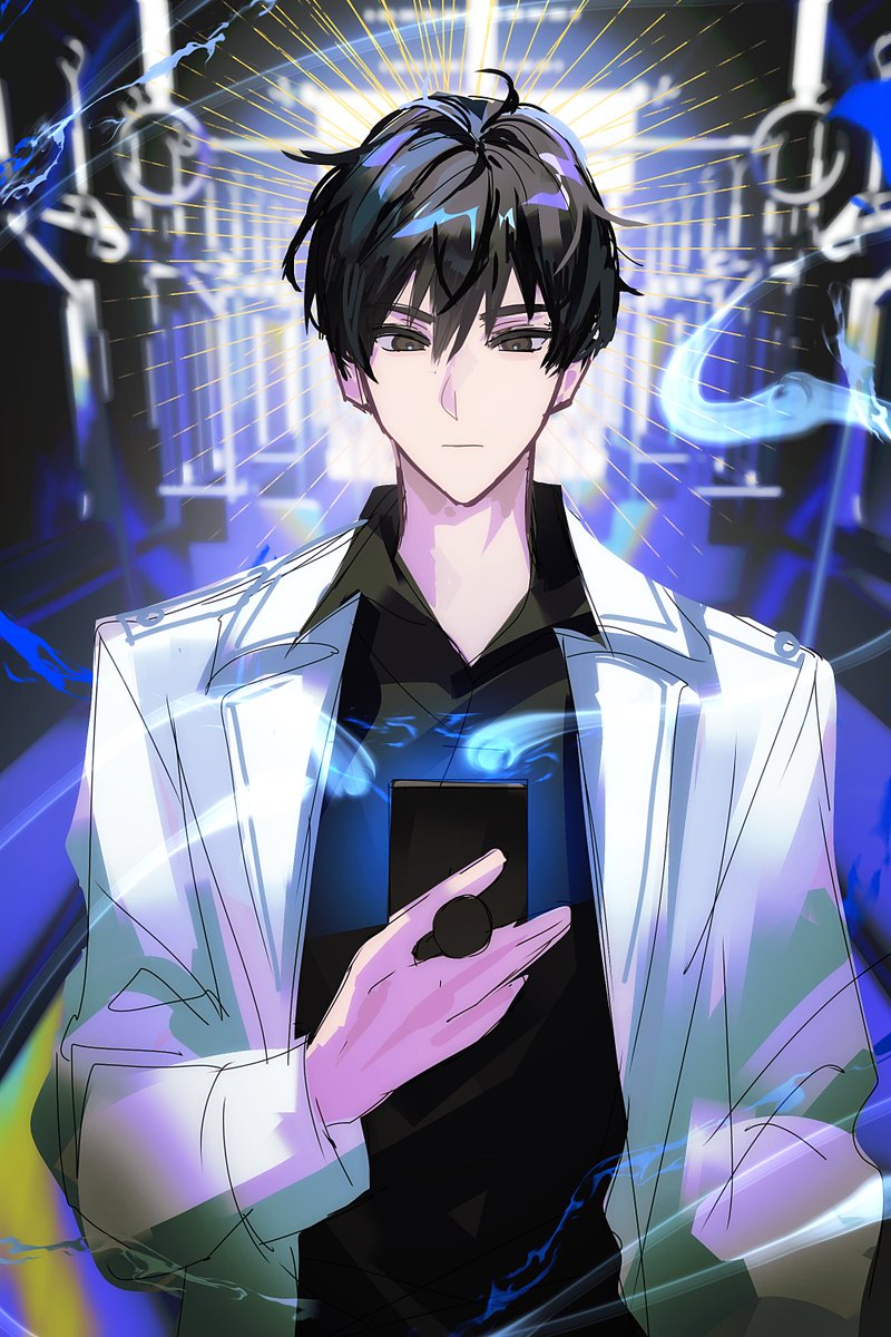 1boy, black_eyes, black_hair, black_shirt, coat, collared_shirt, cowboy_shot, expressionless