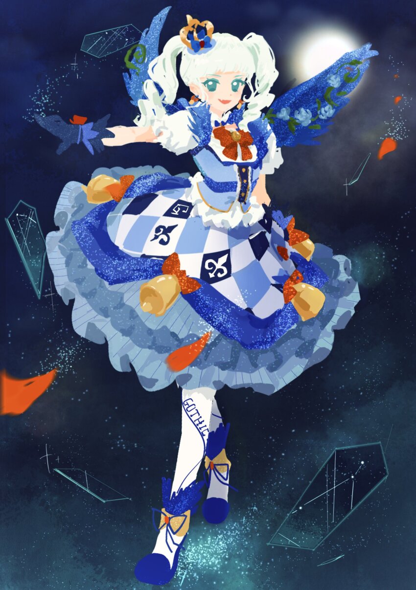 1girl, absurdres, aikatsu!, aikatsu!_(series), bell, blue_dress, blue_gloves, blue_shoes