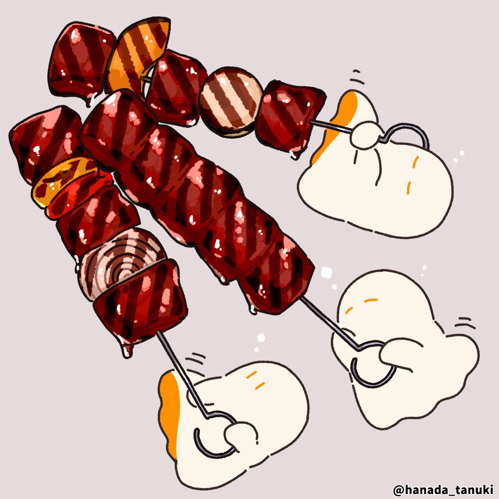 artist_name, commentary_request, floating, food, food_focus, ghost, grey_background, hanada_tanuki