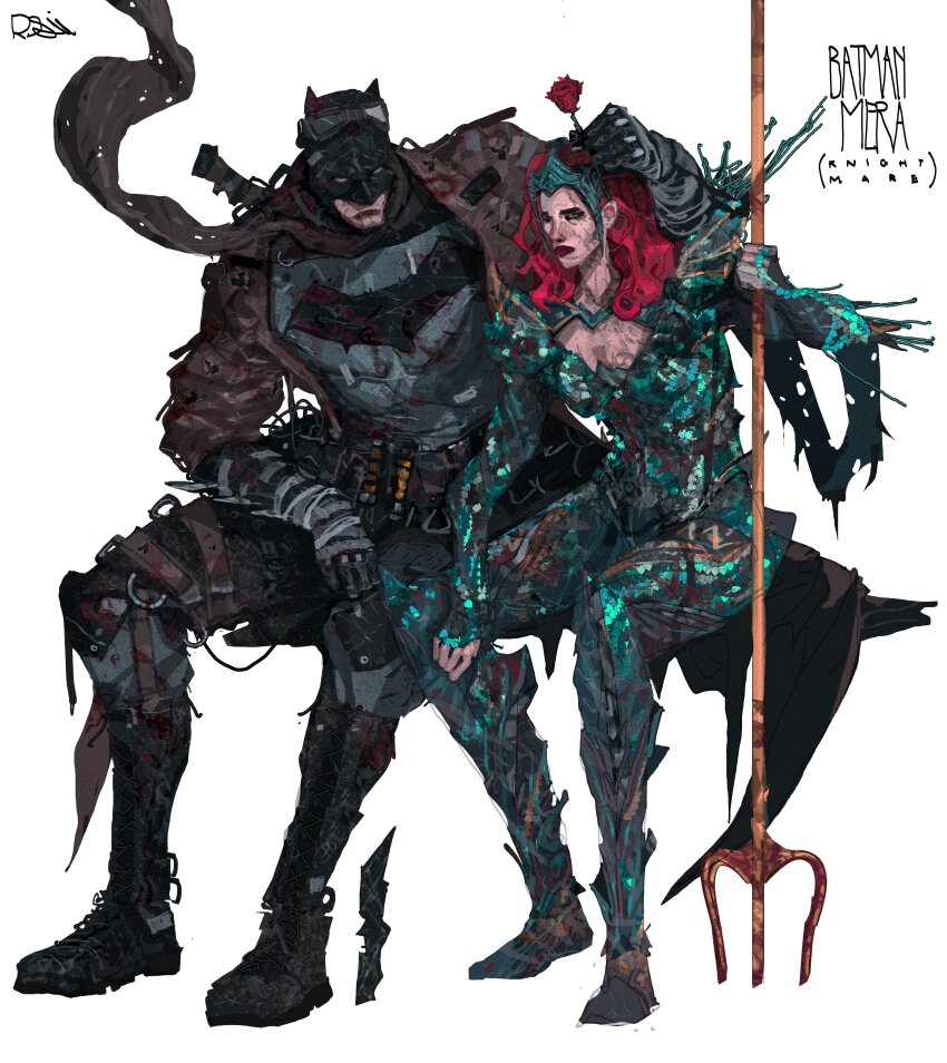 1boy, 1girl, absurdres, amber_heard, aquaman_(series), armor, armored_bodysuit, batman