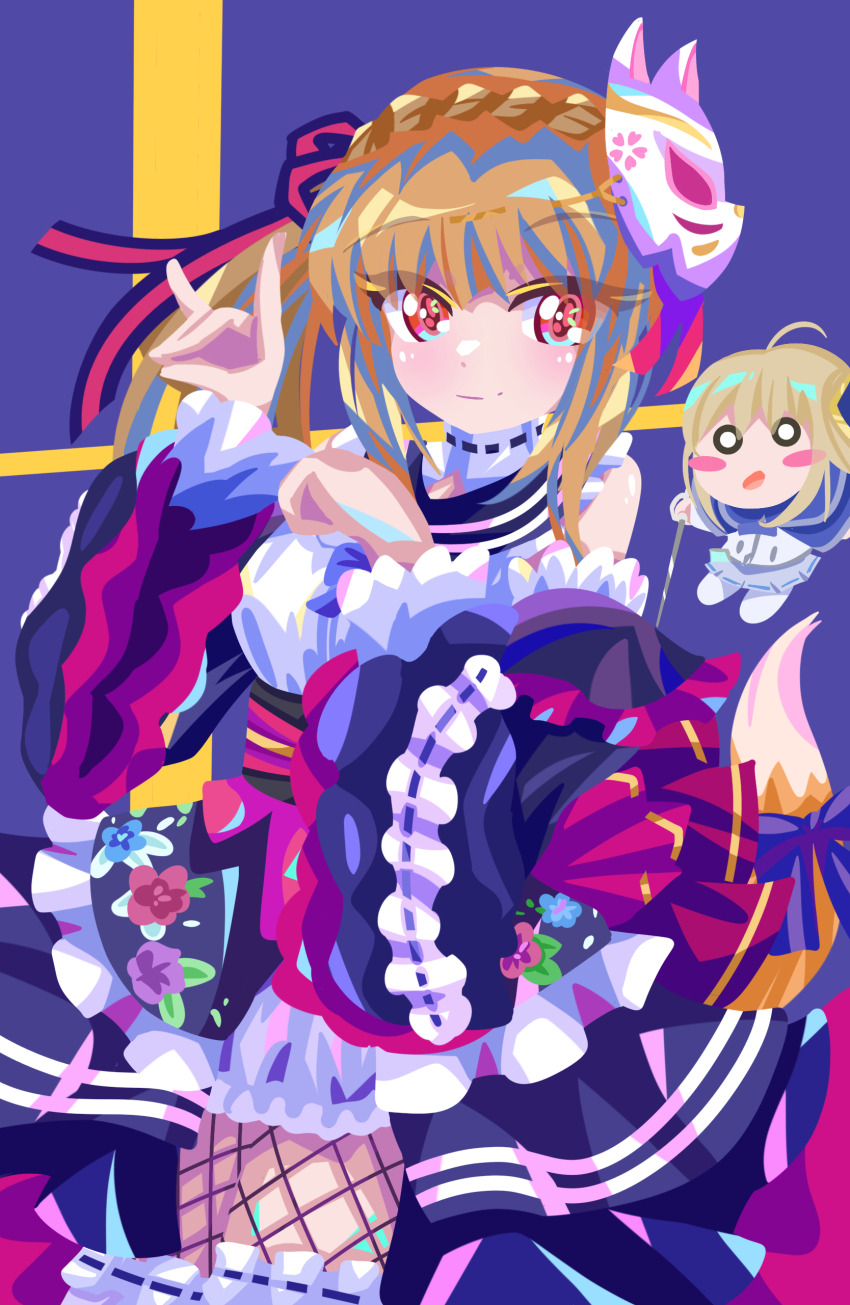 1girl, absurdres, ahoge, blonde_hair, braid, brown_hair, character_doll, chibi