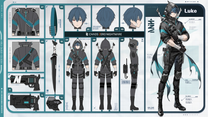 1boy, artist_request, bandaged_arm, bandages, bandolier, belt, black_gloves, black_jacket