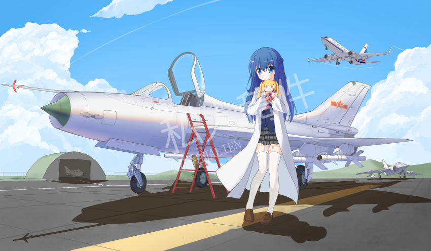 1060476357, 1girl, absurdres, aircraft, airplane, artist_name, artist_self-insert, blonde_hair