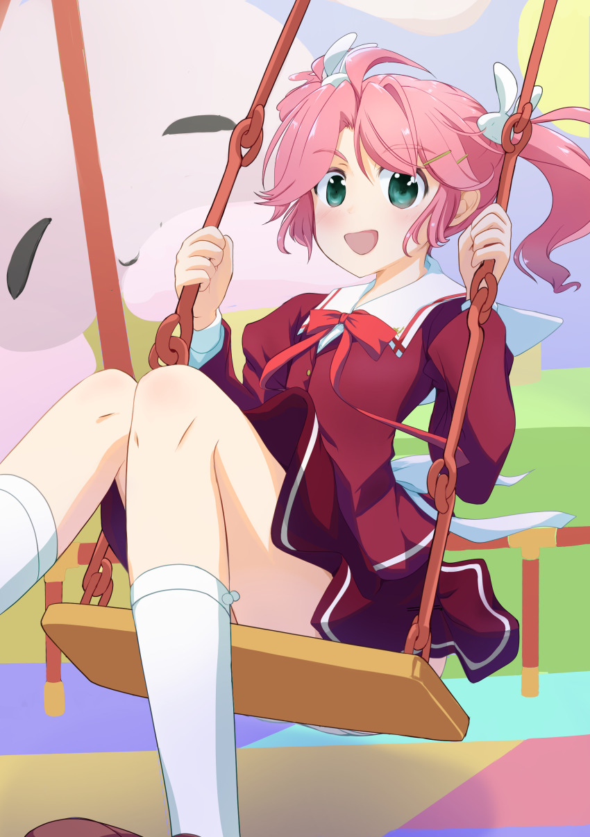 1girl, :d, absurdres, ahoge, aig8654fez, blush, bow, bowtie