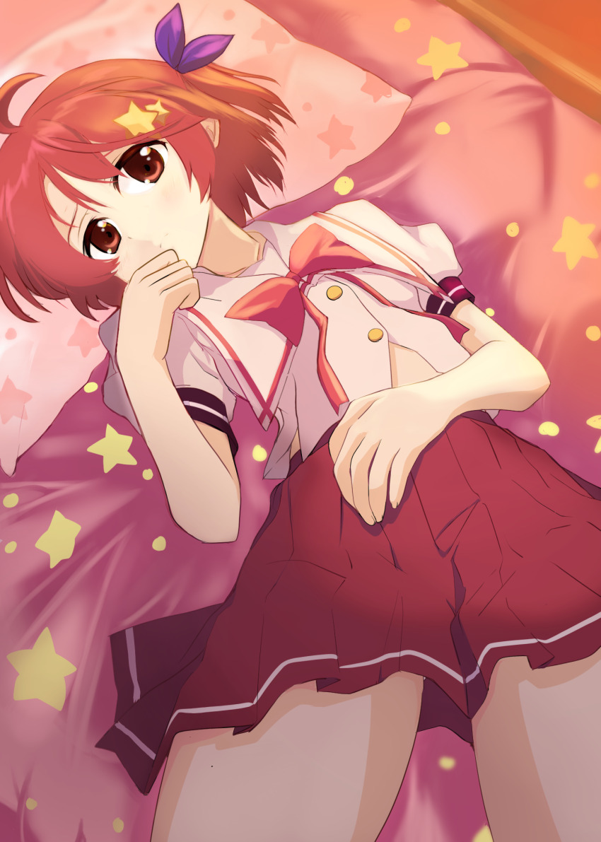 1girl, ahoge, aig8654fez, blush, bow, bowtie, buttons, closed_mouth