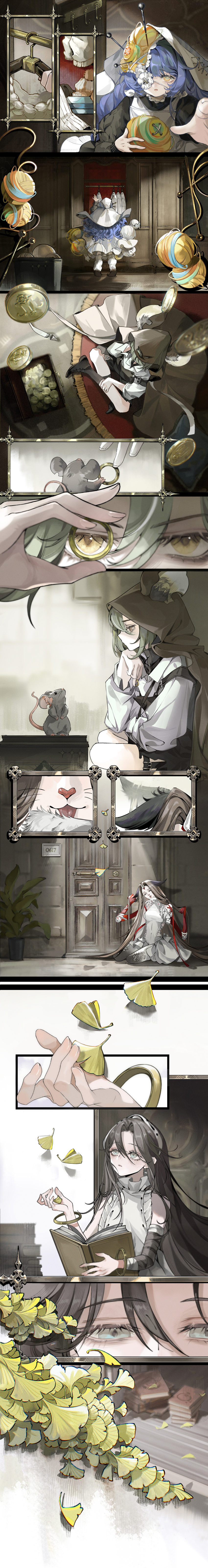 24_(morimens), 4girls, absurdres, aigis_(morimens), animal_ears, artist_request, bad_source, black_hair