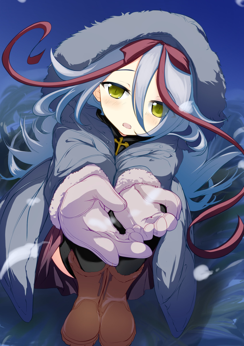 1girl, absurdres, aig8654fez, alternate_costume, black_thighhighs, blush, boots, bow