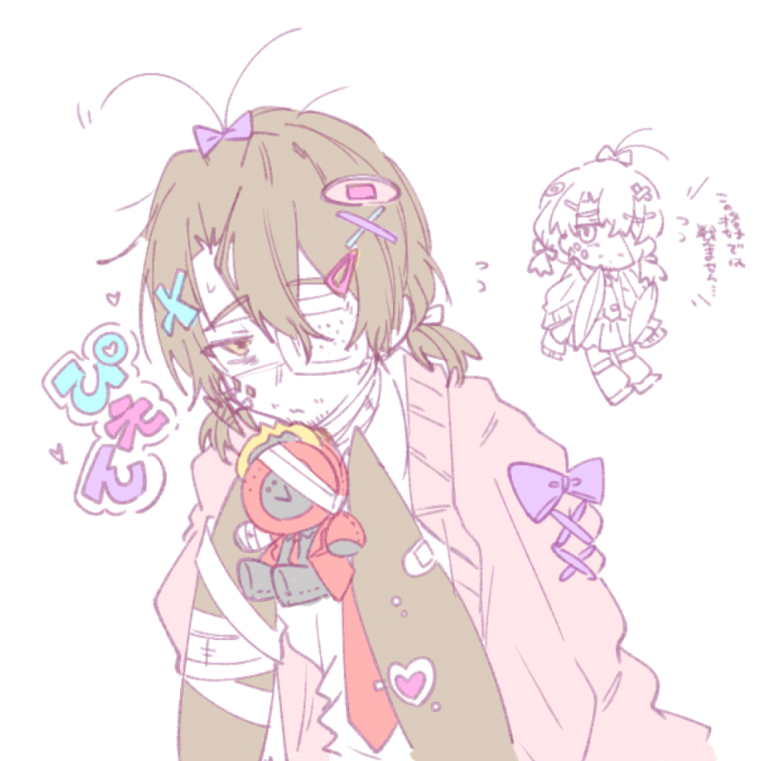 1boy, absurdres, ahoge, antenna_hair, antennae, arthropod_boy, arthropod_limbs, bandage_on_face