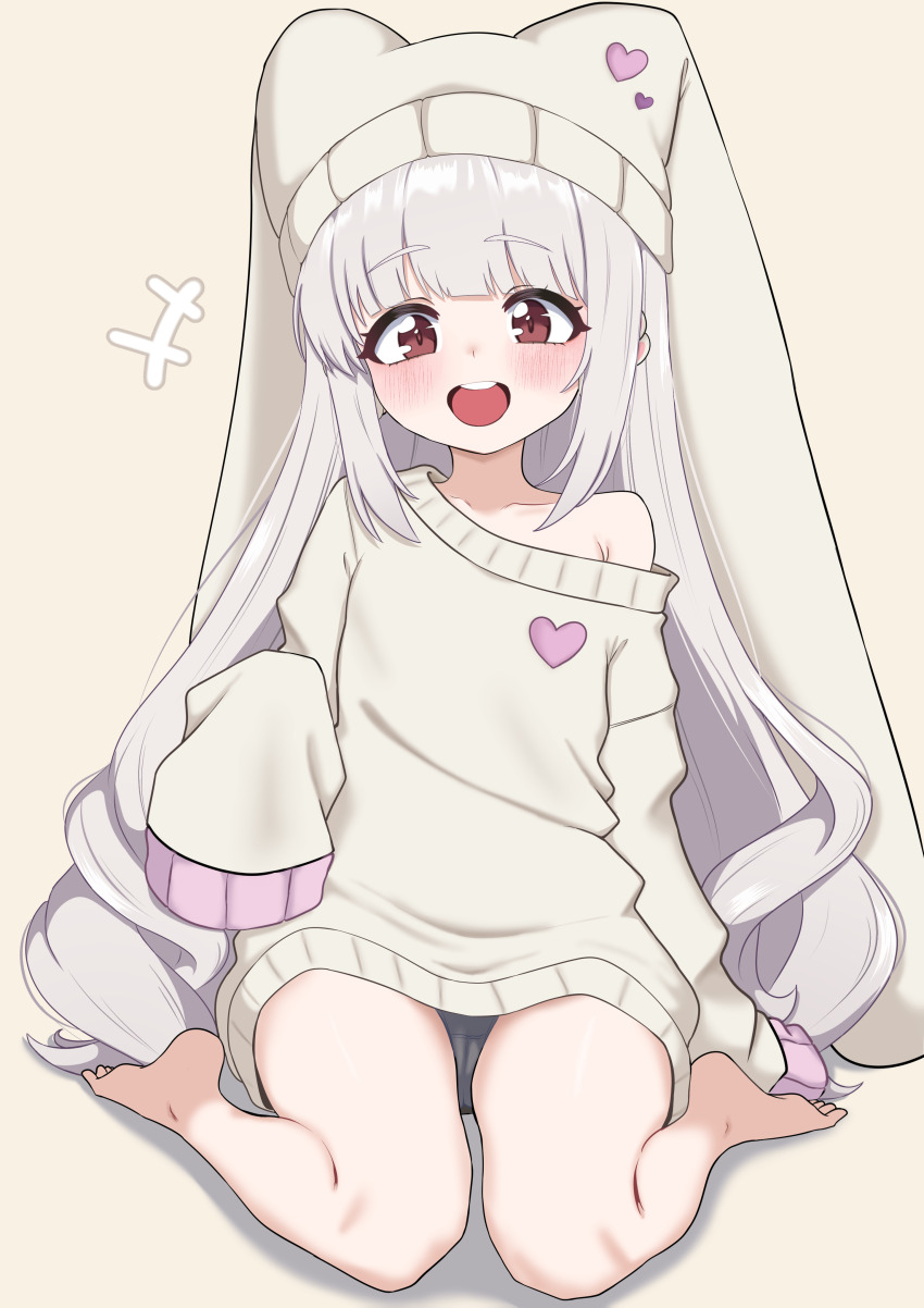 +++, 1girl, absurdres, bare_legs, barefoot, blush, collarbone, curly_hair